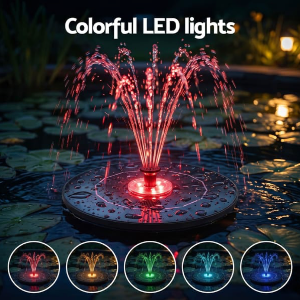 Solar Fountain Pump — Black, 27cm with Battery & Remote