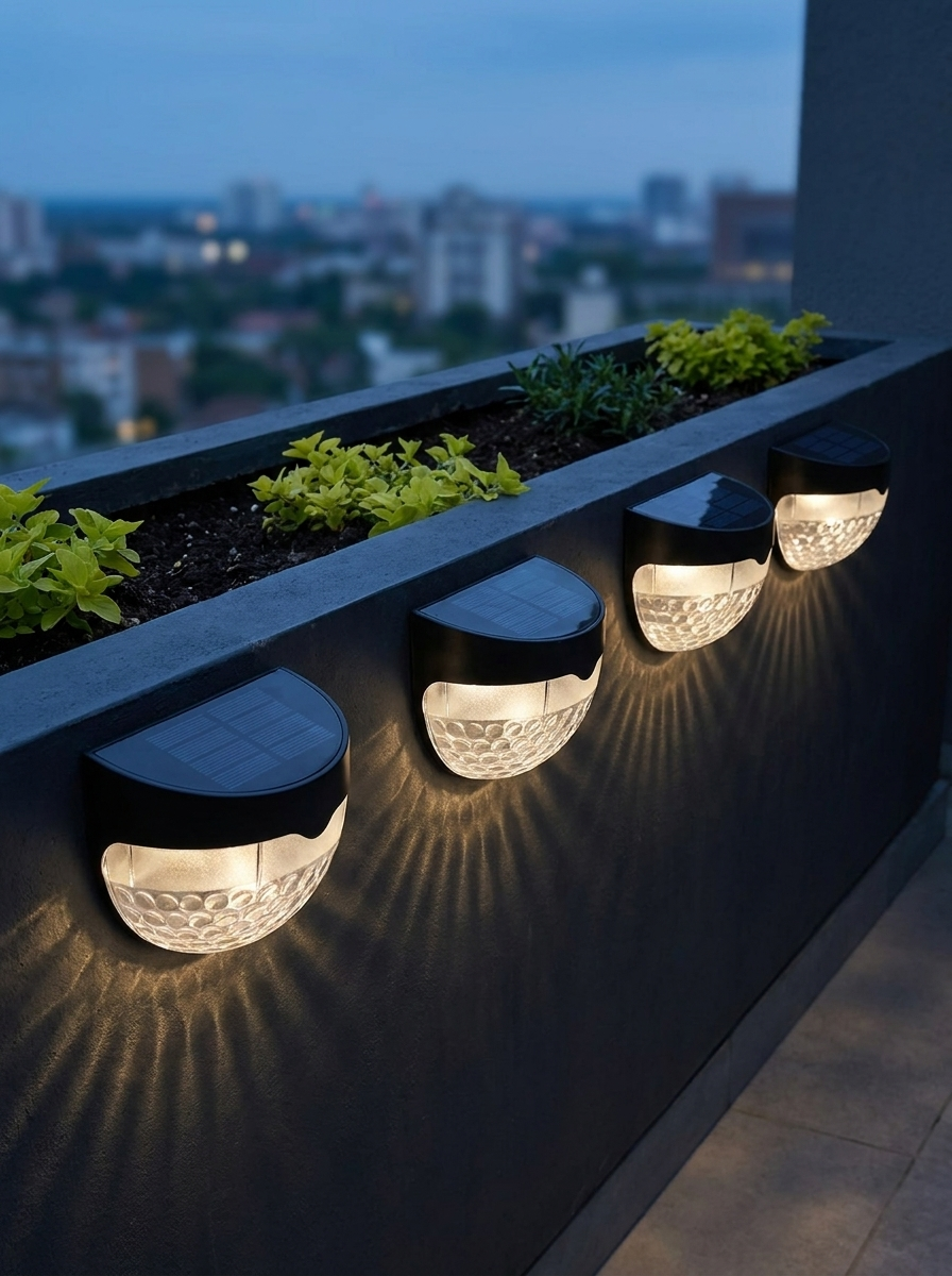 Raised Bed Solar Lights — 4 pack, Black in an outdoor setting; scene props shown for styling
