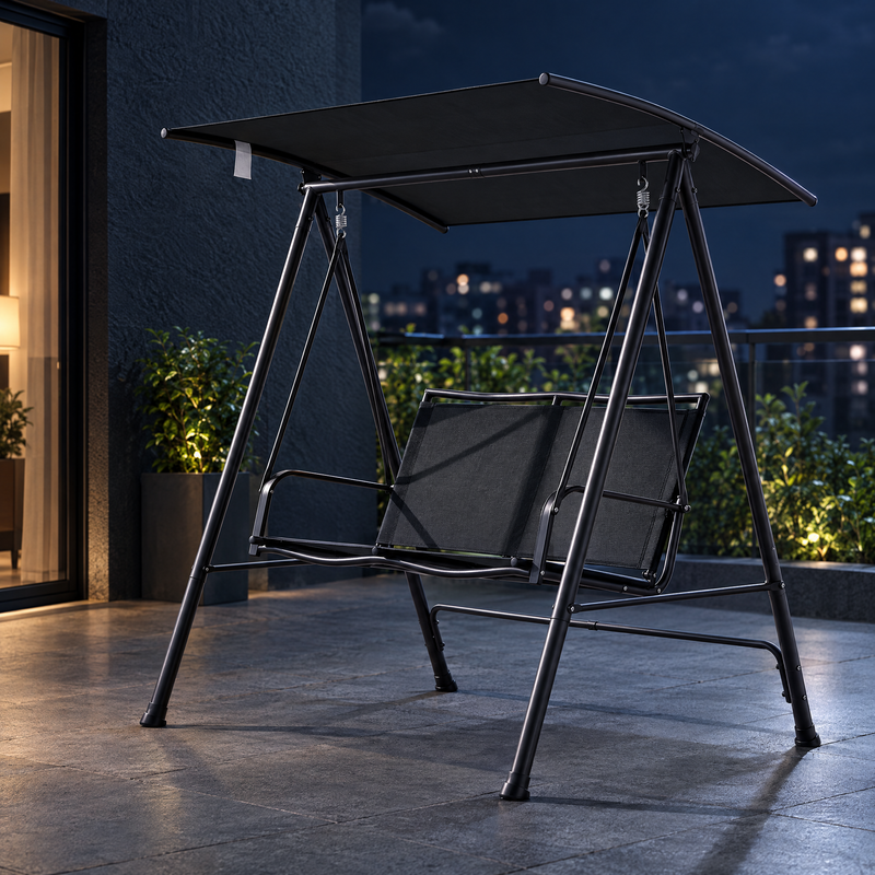Gardeon Outdoor Swing Chair with Adjustable Canopy 142cmx172cm Stand Black