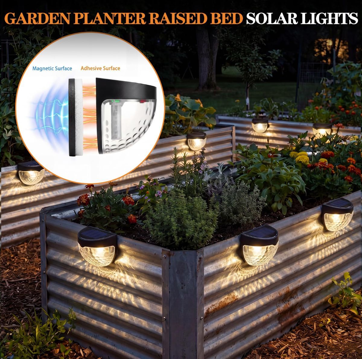 Raised Bed Solar Lights — 4 pack, Black